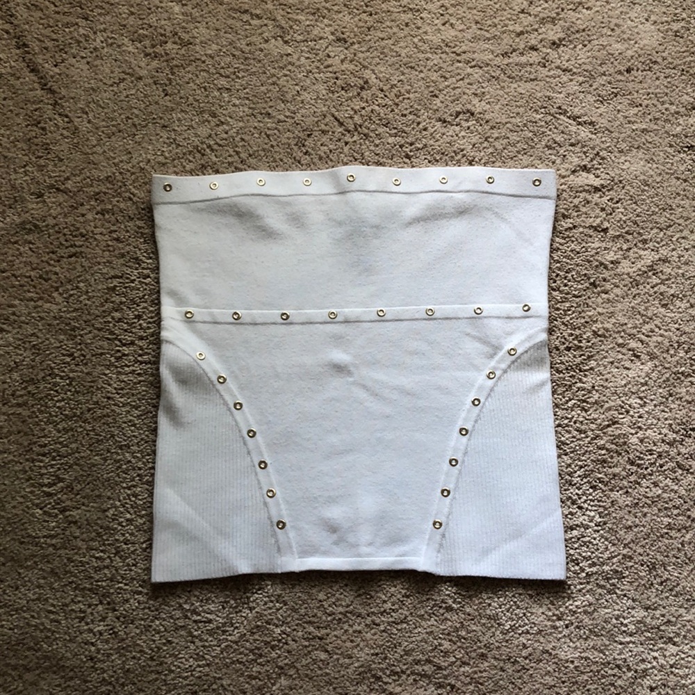 Cache White Tube Top with Gold Embellishments